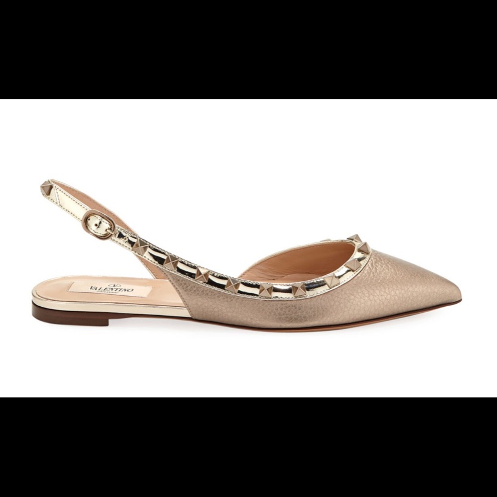 Rockstud Metallic Leather Slingback Ballet Flats